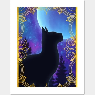 Moonlight Galaxy Forest Cat Posters and Art